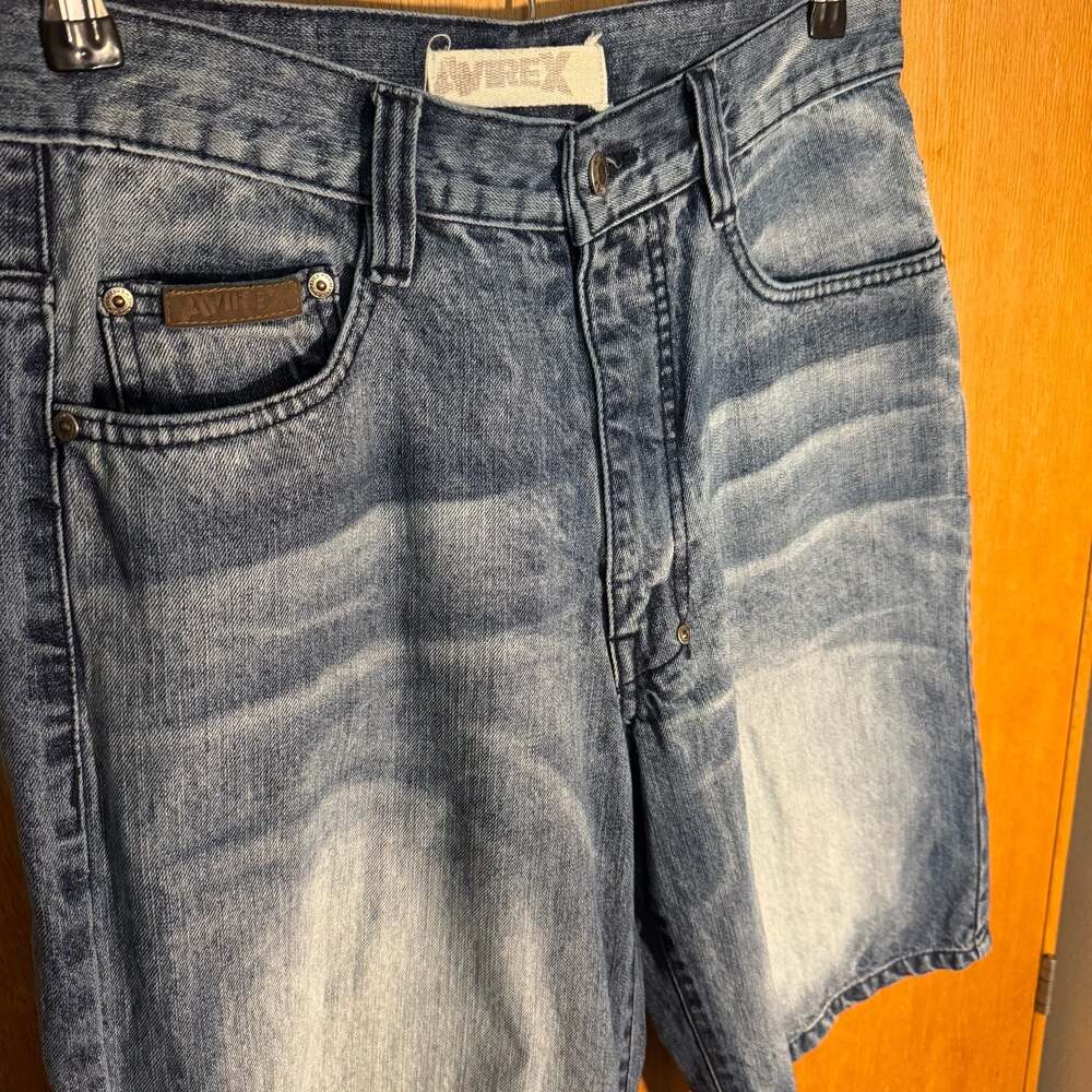 Avirex Denim Jean Shorts Good Wash Size 32 Jorts Blue Distressed Skater Hip Hop